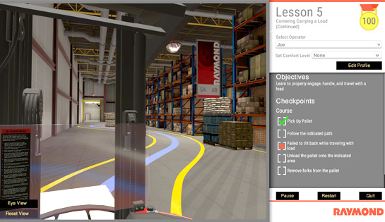 simulador de realidad virtual raymond, simulador de montacargas